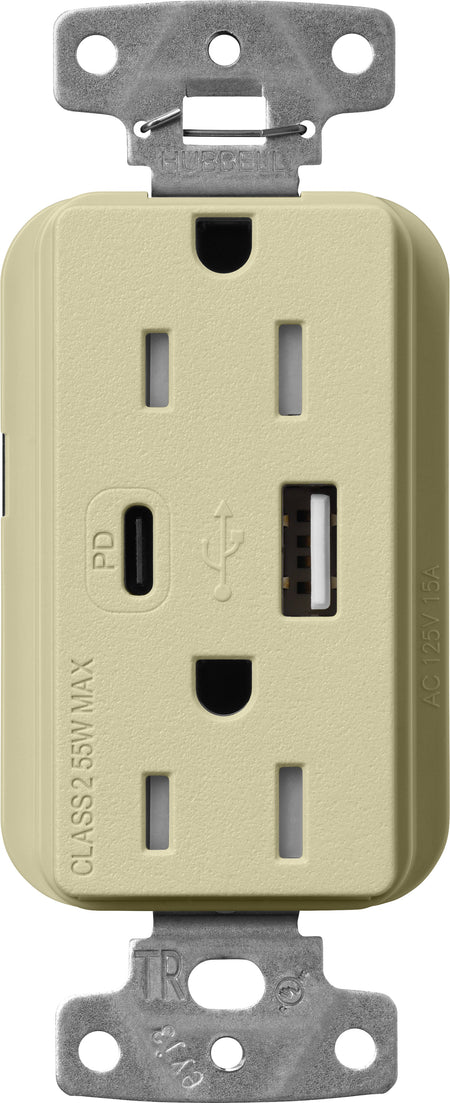 Lutron Claro SCR-15-ACTR-SA USB-A + USB-C PD duplex receptacle, satin finish, Sage