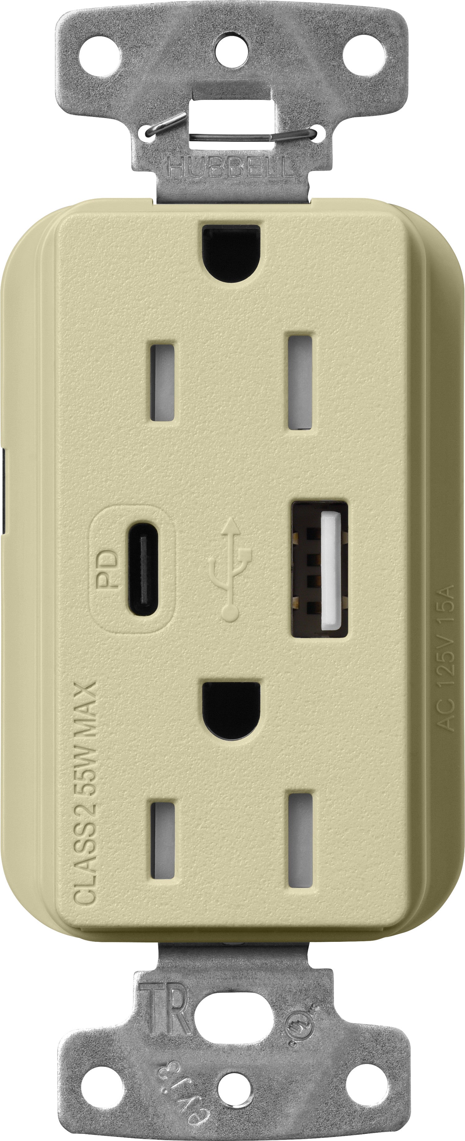 Lutron Claro SCR-15-ACTR-LG USB-A + USB-C PD duplex receptacle, satin finish, Lunar Gray