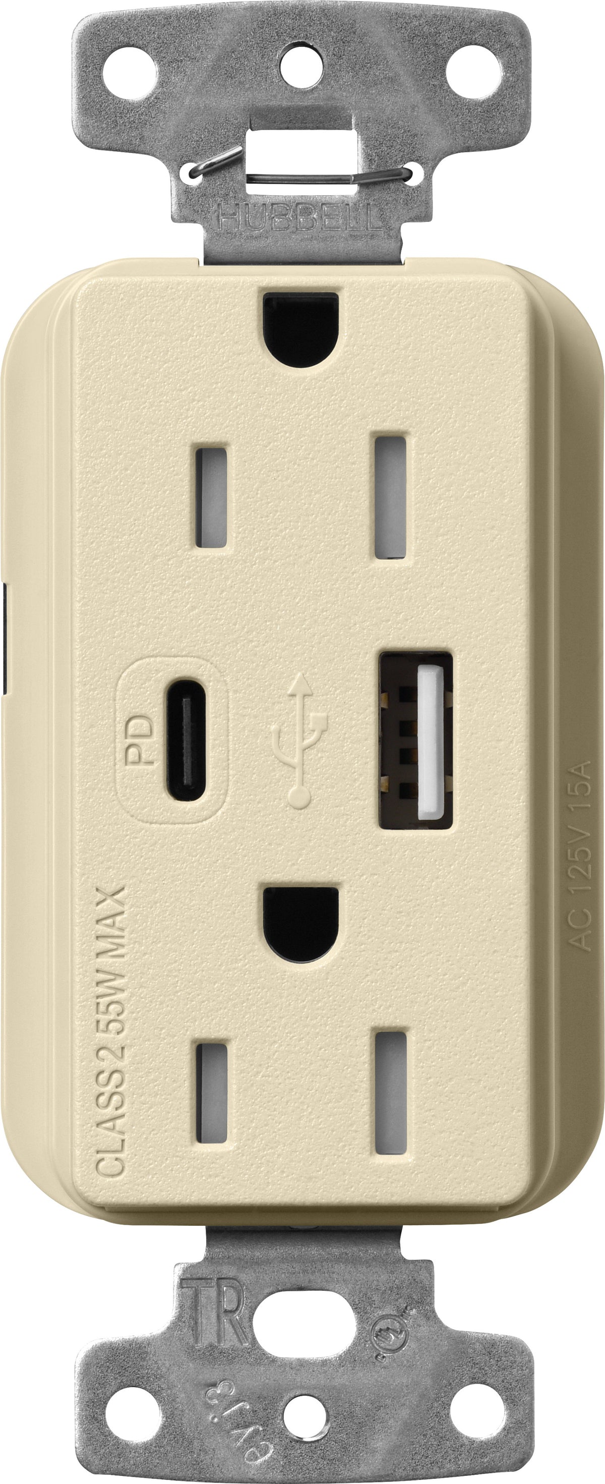 Lutron Claro SCR-15-ACTR-SD USB-A + USB-C PD duplex receptacle, satin finish, Sand