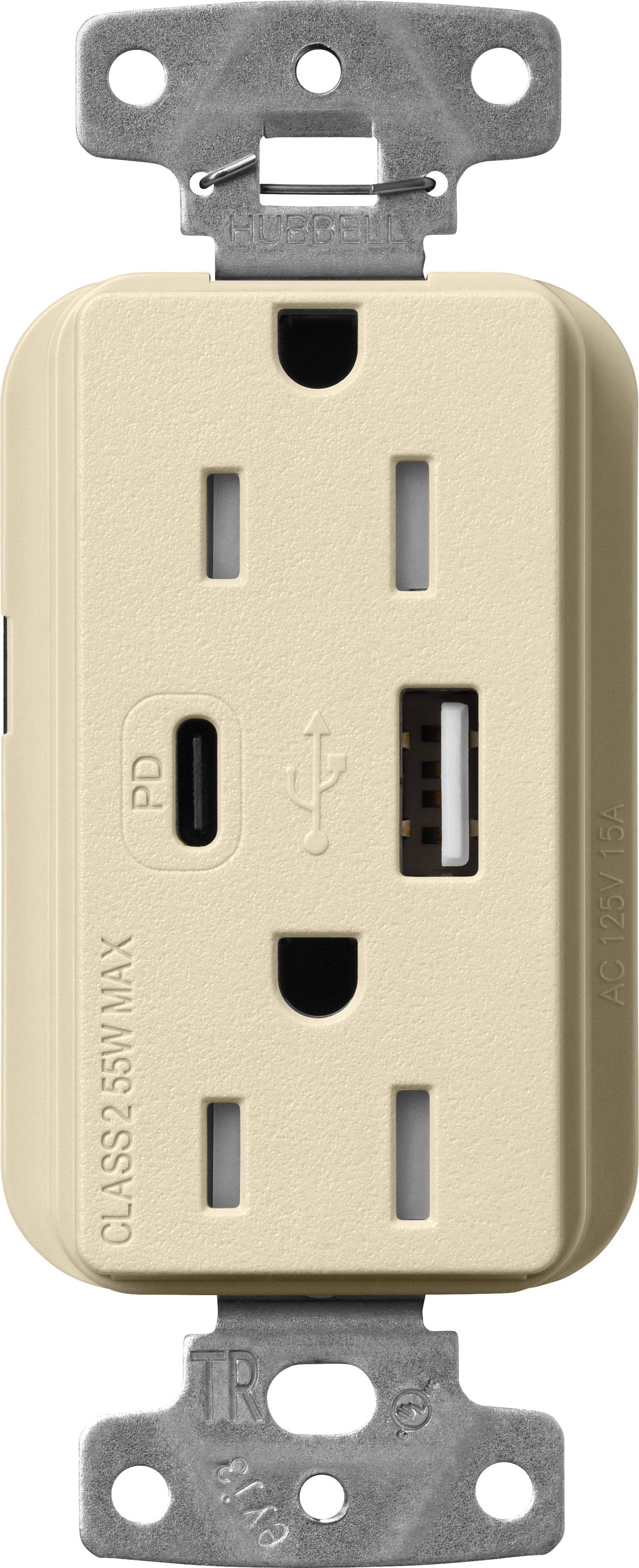 Lutron Claro SCR-15-ACTR-SD USB-A + USB-C PD duplex receptacle, satin finish, Sand