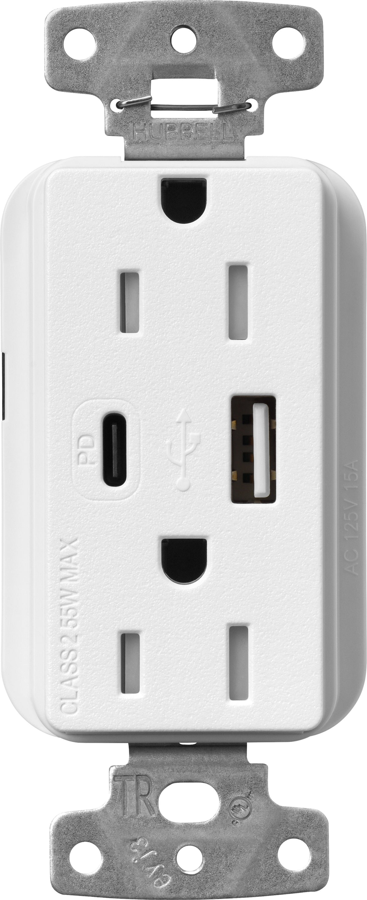 Lutron Claro SCR-15-ACTR-SW USB-A + USB-C PD duplex receptacle, satin finish, Snow White