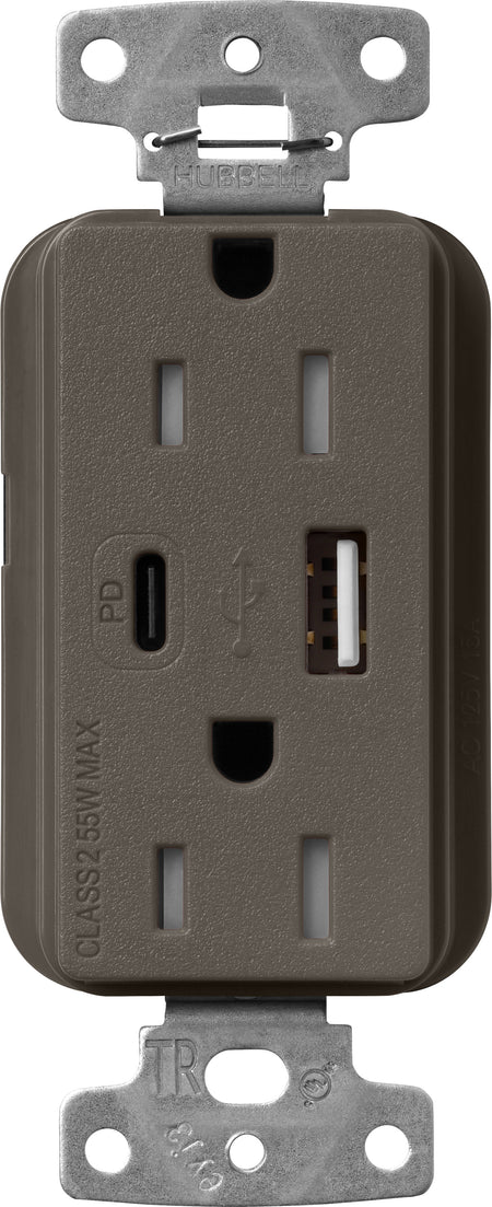 Lutron Claro SCR-15-ACTR-TF USB-A + USB-C PD duplex receptacle, satin finish, Truffle