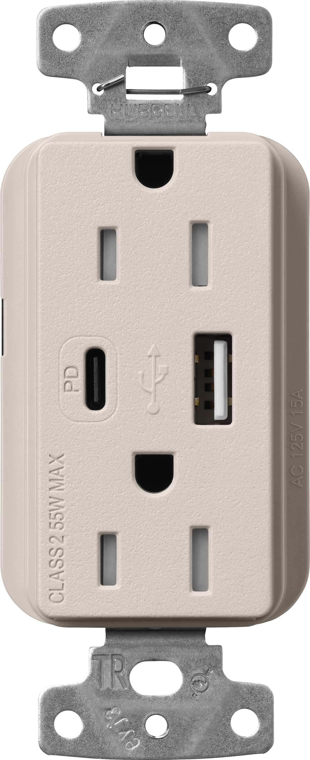 Lutron Claro SCR-15-ACTR-TP USB-A + USB-C PD duplex receptacle, satin finish, Taupe