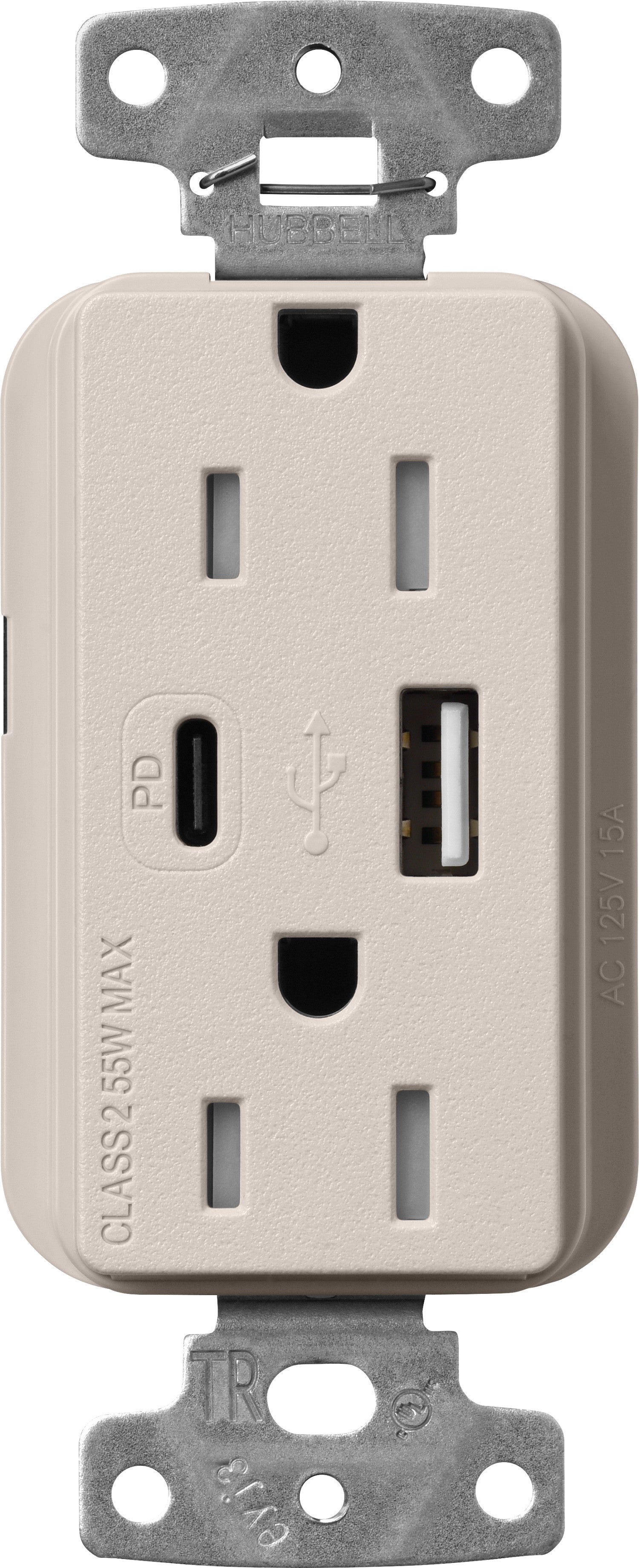 Lutron Claro SCR-15-ACTR-TP USB-A + USB-C PD duplex receptacle, satin finish, Taupe
