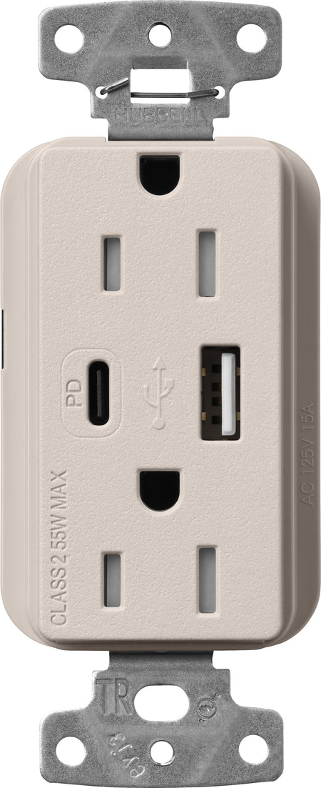 Lutron Claro SCR-15-ACTR-TP USB-A + USB-C PD duplex receptacle, satin finish, Taupe