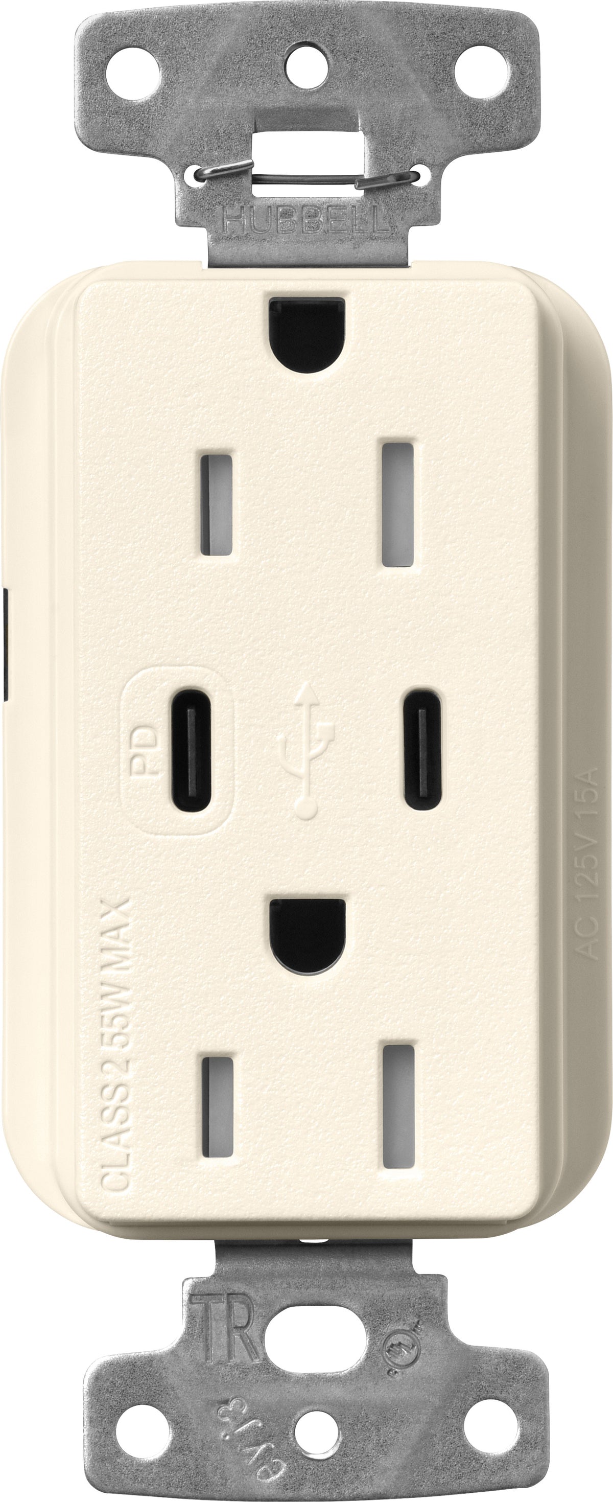 Lutron Claro SCR-15-CCTR-BI Dual USB-C (1 PD) duplex receptacle, satin finish, Biscuit