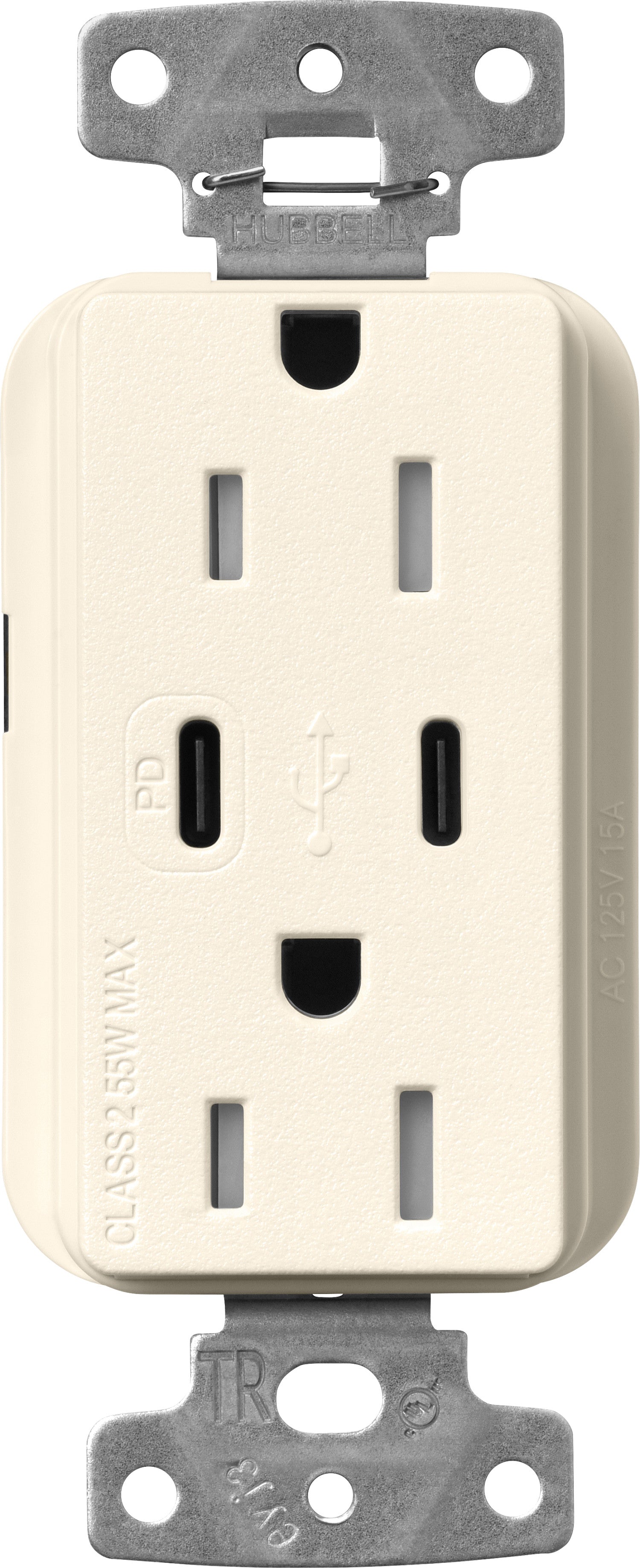 Lutron Claro SCR-15-CCTR-BI Dual USB-C (1 PD) duplex receptacle, satin finish, Biscuit