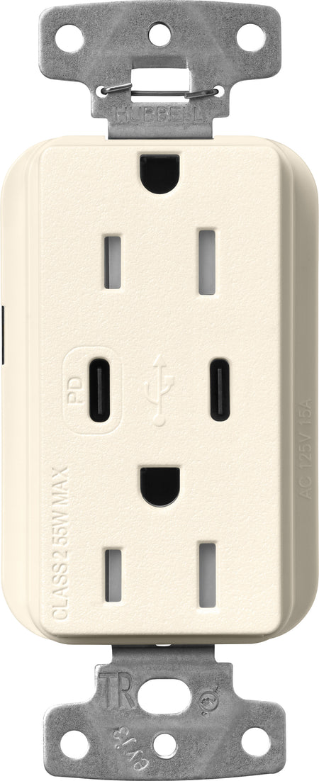 Lutron Claro SCR-15-CCTR-BI Dual USB-C (1 PD) duplex receptacle, satin finish, Biscuit