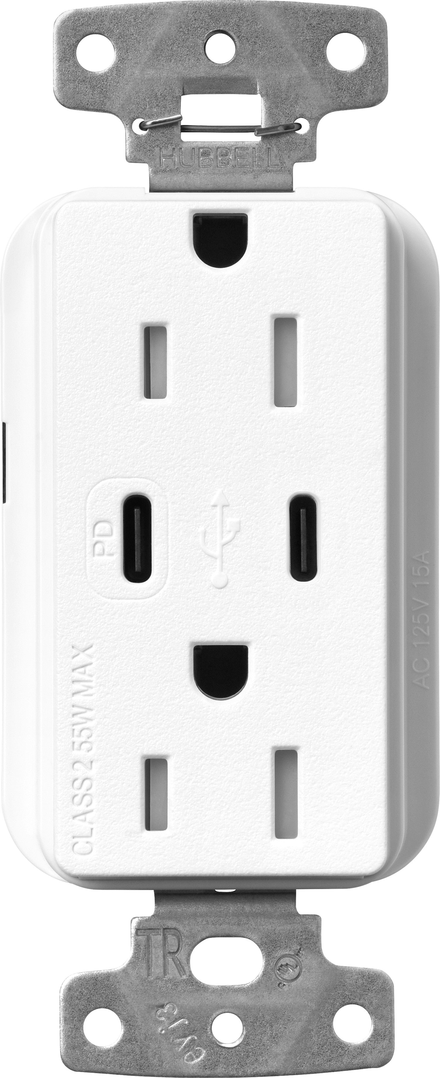 Lutron Claro SCR-15-CCTR-BW Dual USB-C (1 PD) duplex receptacle, satin finish, Brilliant White