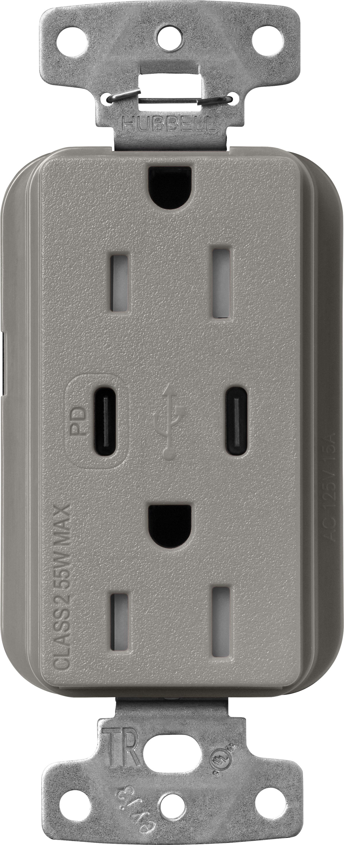 Lutron Claro SCR-15-CCTR-CS Dual USB-C (1 PD) duplex receptacle, satin finish, Cobblestone