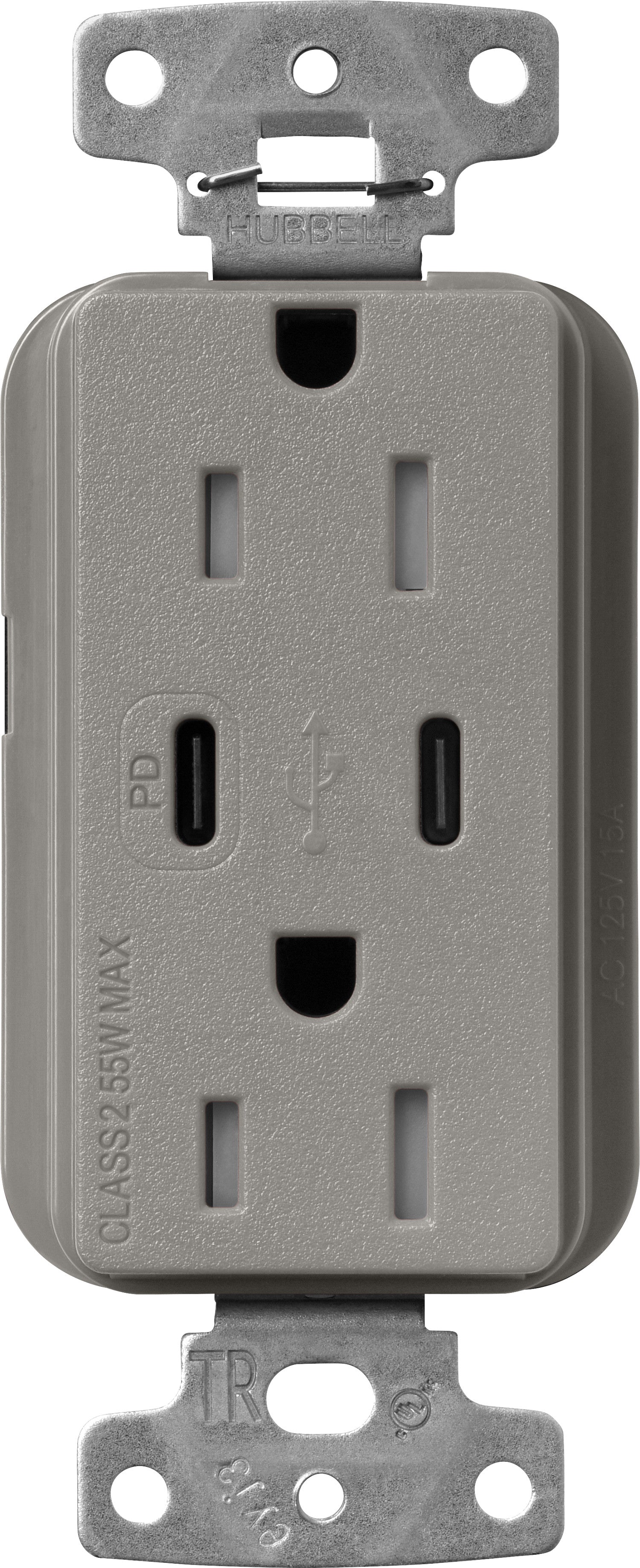 Lutron Claro SCR-15-CCTR-CS Dual USB-C (1 PD) duplex receptacle, satin finish, Cobblestone