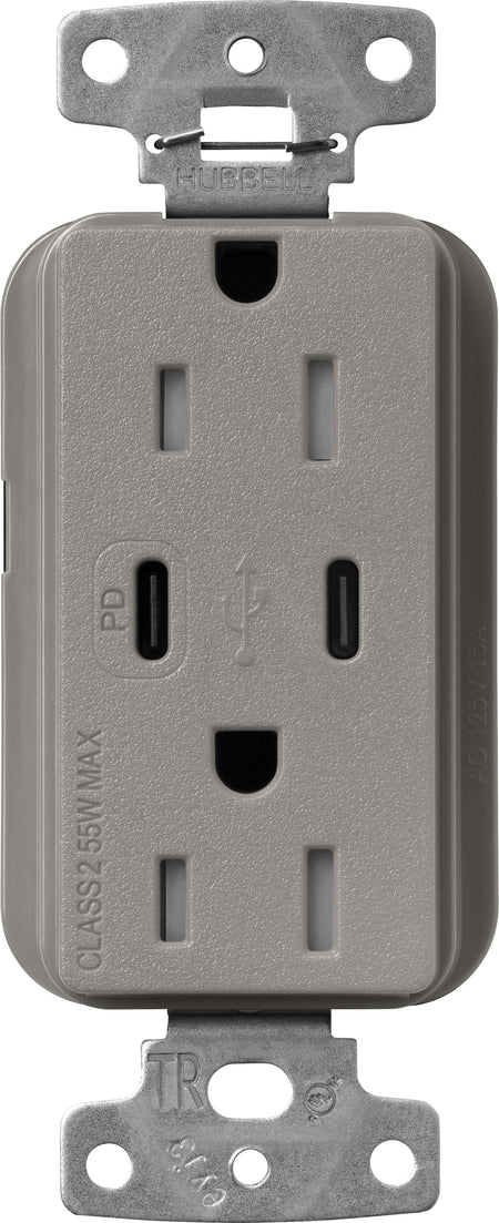 Lutron Claro SCR-15-CCTR-CS Dual USB-C (1 PD) duplex receptacle, satin finish, Cobblestone