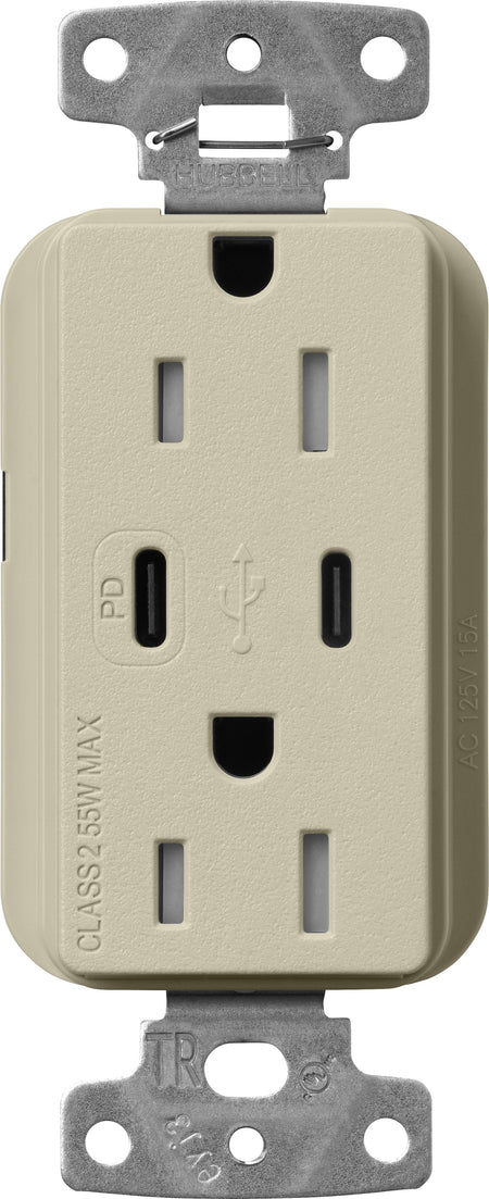 Lutron Claro SCR-15-CCTR-CY Dual USB-C (1 PD) duplex receptacle, satin finish, Clay