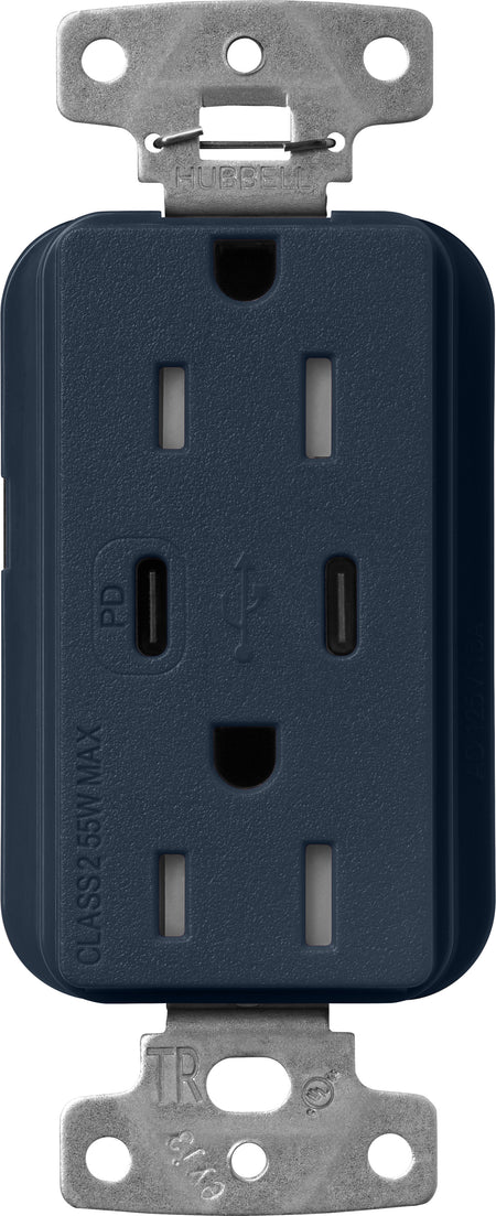 Lutron Claro SCR-15-CCTR-DE Dual USB-C (1 PD) duplex receptacle, satin finish, Deep Sea