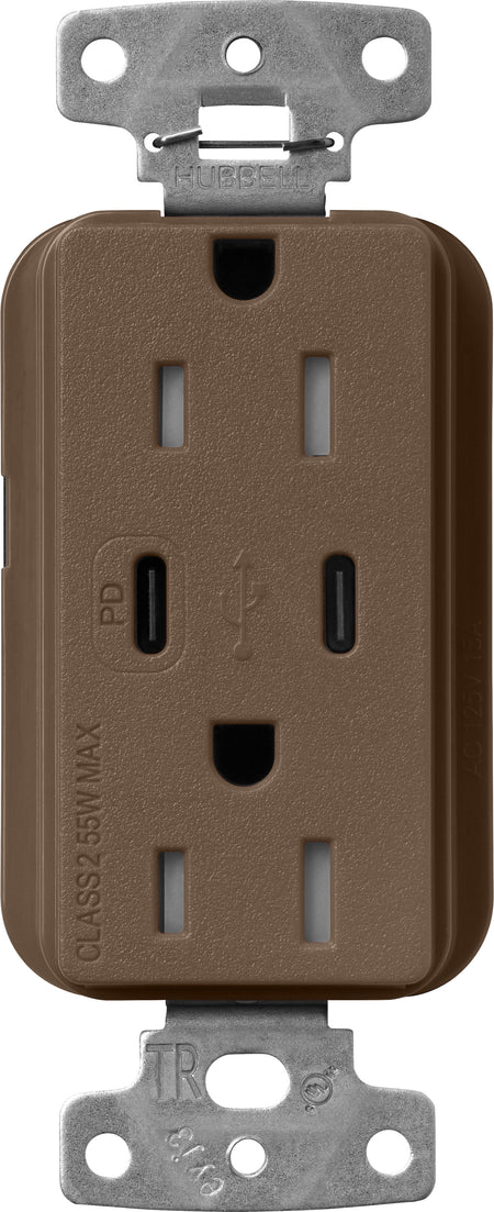 Lutron Claro SCR-15-CCTR-EP Dual USB-C (1 PD) duplex receptacle, satin finish, Espresso