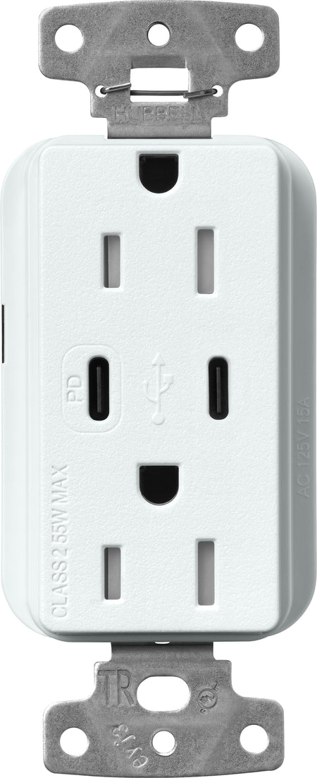 Lutron Claro SCR-15-CCTR-GL Dual USB-C (1 PD) duplex receptacle, satin finish, Glacier White