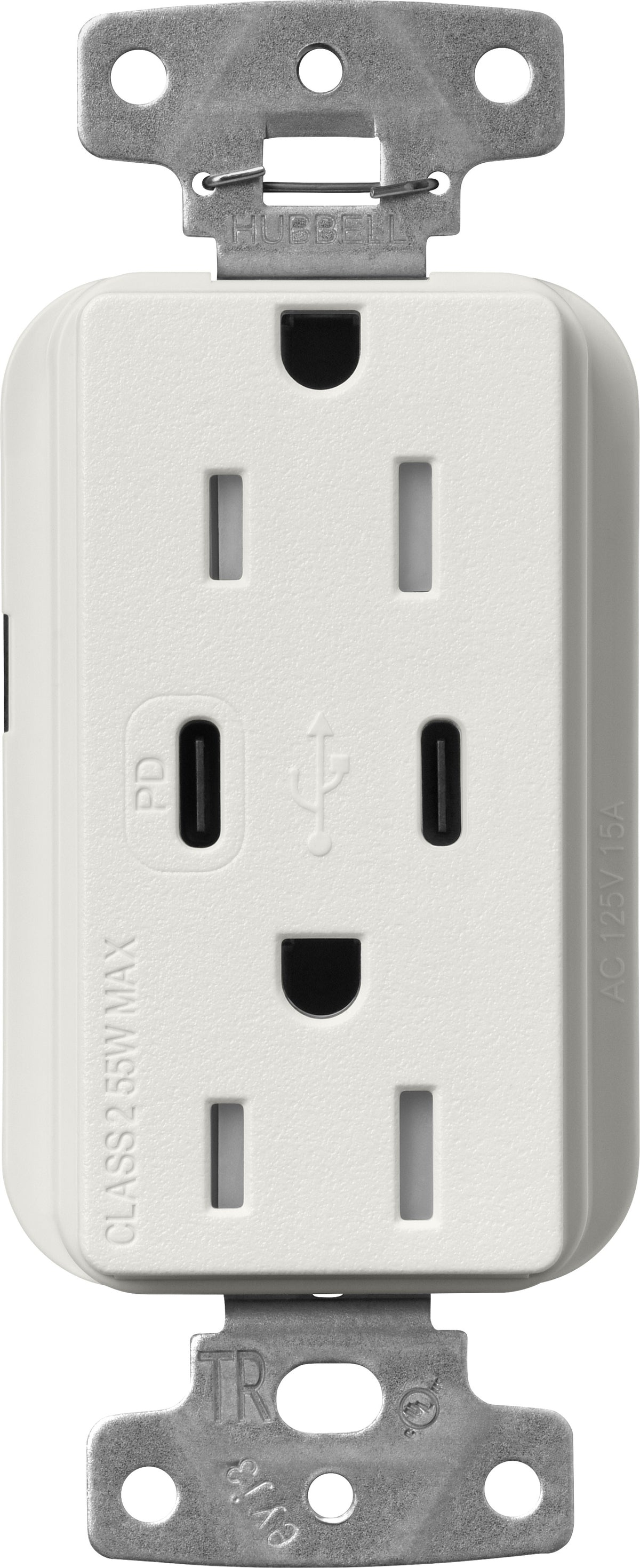 Lutron Claro SCR-15-CCTR-LG Dual USB-C (1 PD) duplex receptacle, satin finish, Lunar Gray