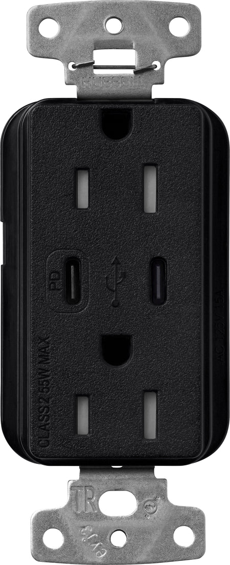 Lutron Claro SCR-15-CCTR-MN Dual USB-C (1 PD) duplex receptacle, satin finish, Midnight