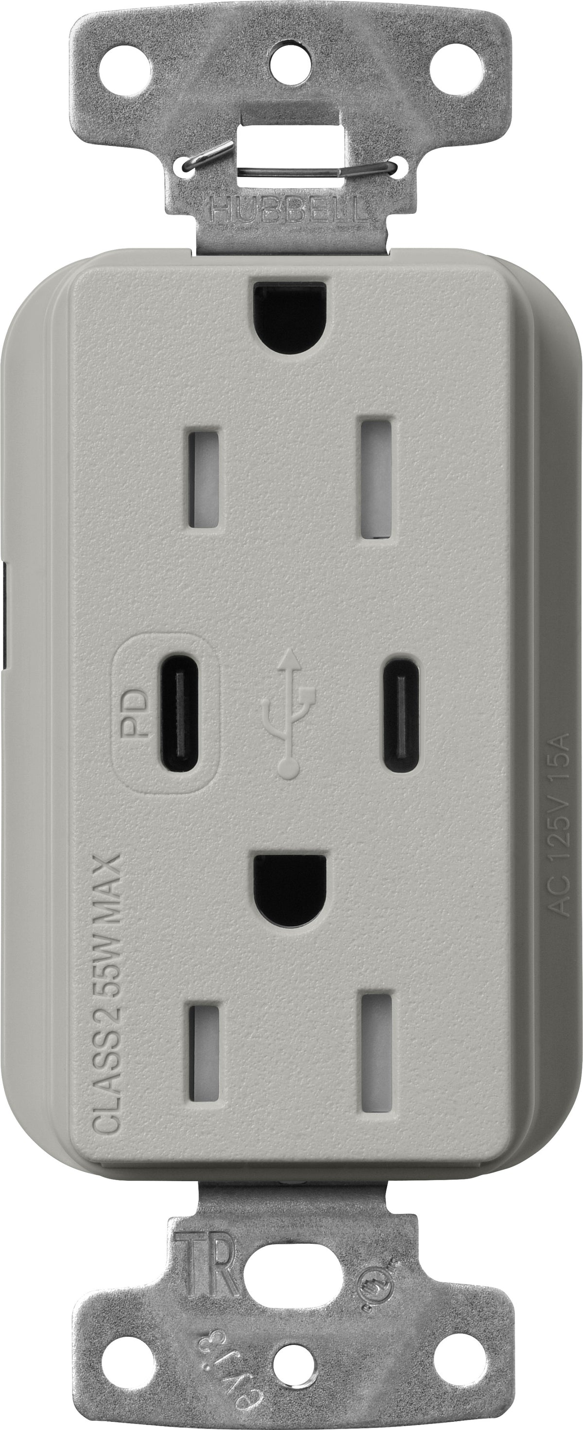 Lutron Claro SCR-15-CCTR-PB Dual USB-C (1 PD) duplex receptacle, satin finish, Pebble