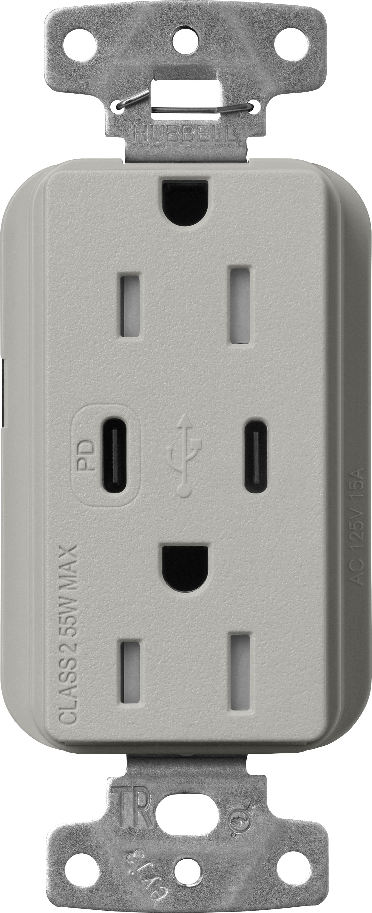 Lutron Claro SCR-15-CCTR-PB Dual USB-C (1 PD) duplex receptacle, satin finish, Pebble