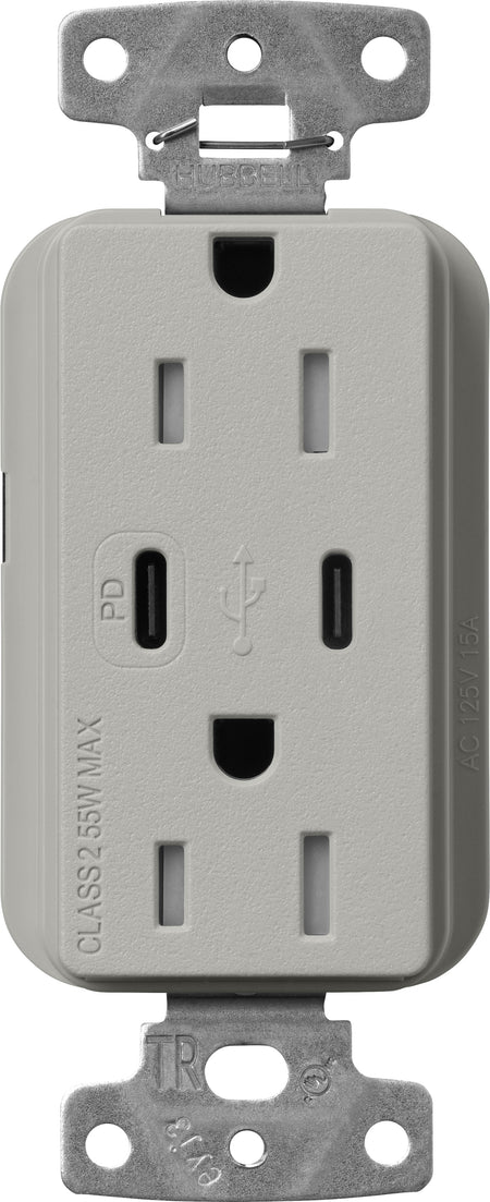 Lutron Claro SCR-15-CCTR-PB Dual USB-C (1 PD) duplex receptacle, satin finish, Pebble