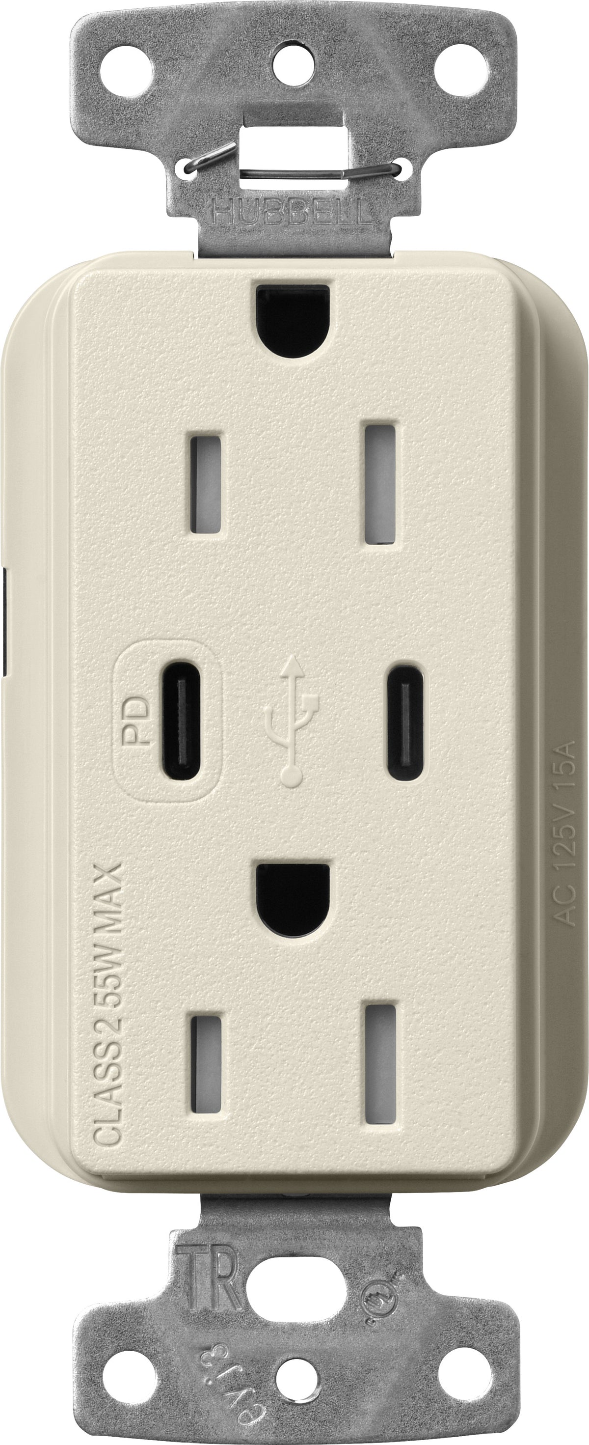 Lutron Claro SCR-15-CCTR-PM Dual USB-C (1 PD) duplex receptacle, satin finish, Pumice