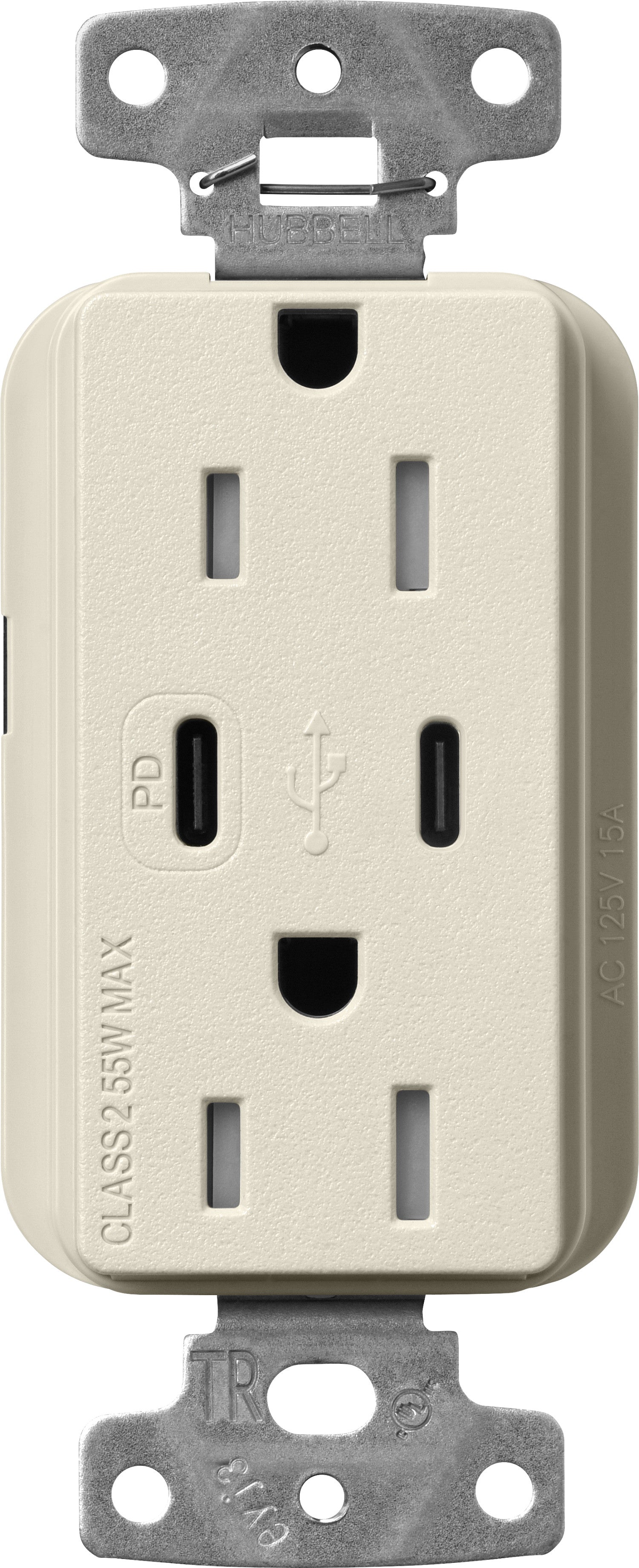 Lutron Claro SCR-15-CCTR-PM Dual USB-C (1 PD) duplex receptacle, satin finish, Pumice