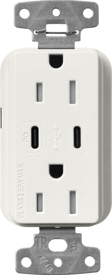 Lutron Claro SCR-15-CCTR-RW Dual USB-C (1 PD) duplex receptacle, satin finish, Architectural White
