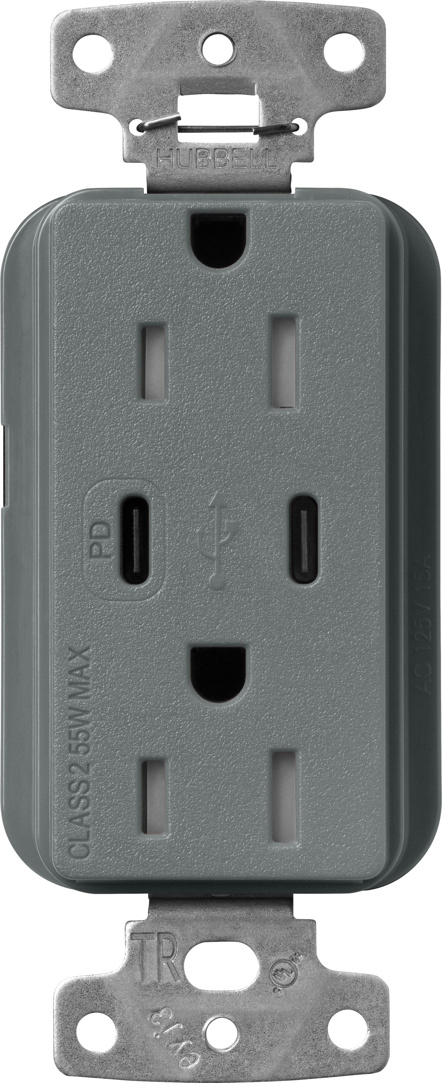 Lutron Claro SCR-15-CCTR-SL Dual USB-C (1 PD) duplex receptacle, satin finish, Slate