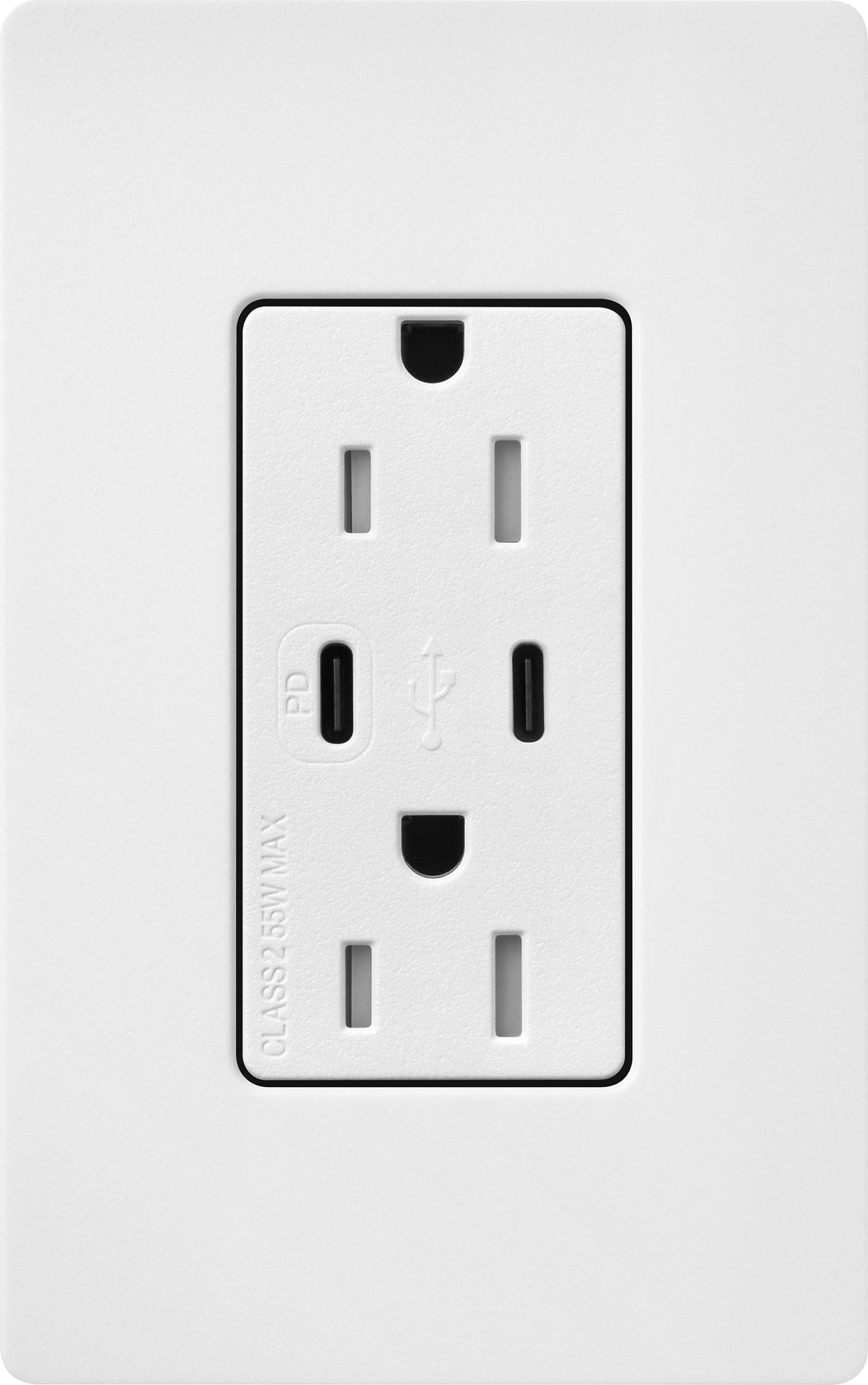 Lutron Claro SCR-15-CCTR-SW Dual USB-C (1 PD) duplex receptacle, satin finish, Snow White