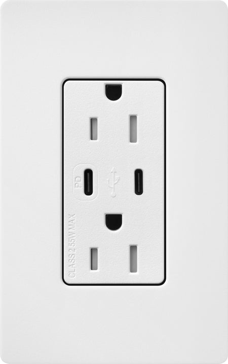 Lutron Claro SCR-15-CCTR-SW Dual USB-C (1 PD) duplex receptacle, satin finish, Snow White