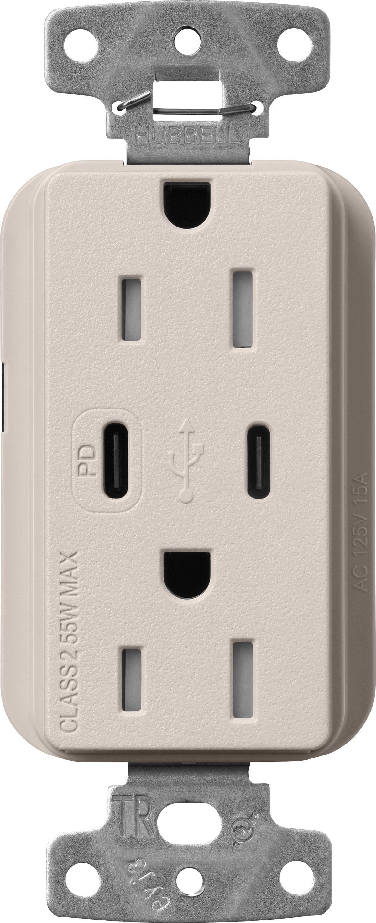 Lutron Claro SCR-15-CCTR-TP Dual USB-C (1 PD) duplex receptacle, satin finish, Taupe