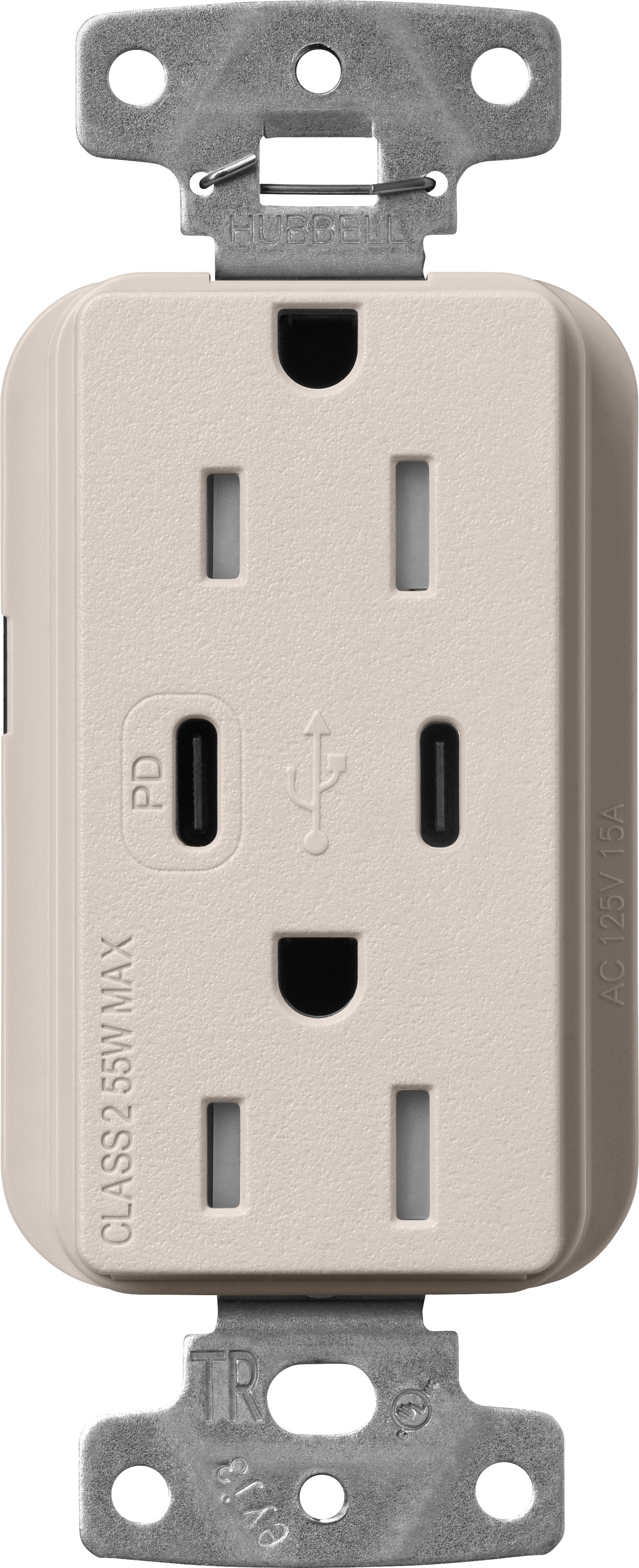 Lutron Claro SCR-15-CCTR-TP Dual USB-C (1 PD) duplex receptacle, satin finish, Taupe