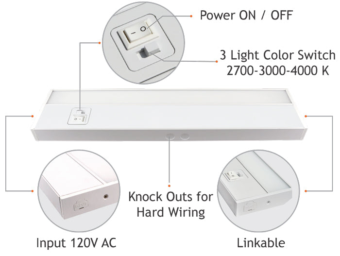Under Cabinet LED Bar 120V Dimmable 3CCT | UCL1001