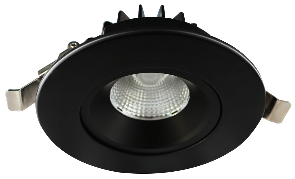 Black recessed ceiling light on a white background
