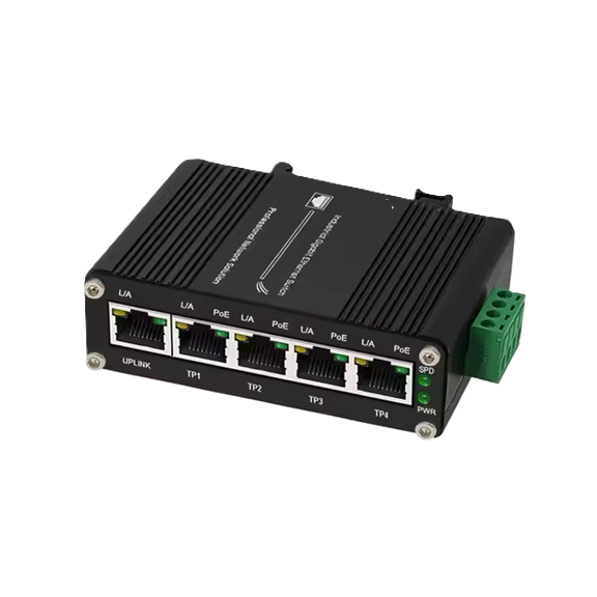 Product Marketing image of the Grid Networking SKU POEJK-S4-120 - Grid Industrial Gigabit PoE Switch | 4 PoE Downlink Ports + 1 Gigabit Uplink | POEJK-S4-120
