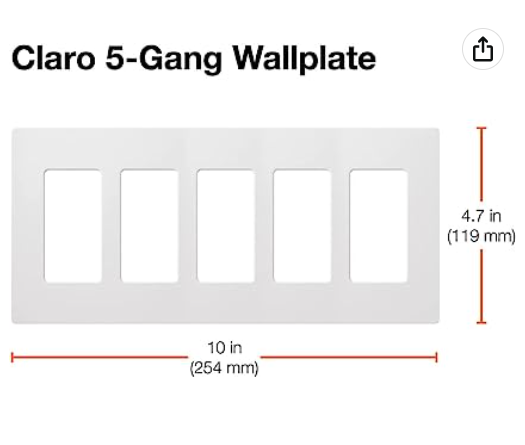 Claro 5-Gang Wallplate (White) | CW-5-WH