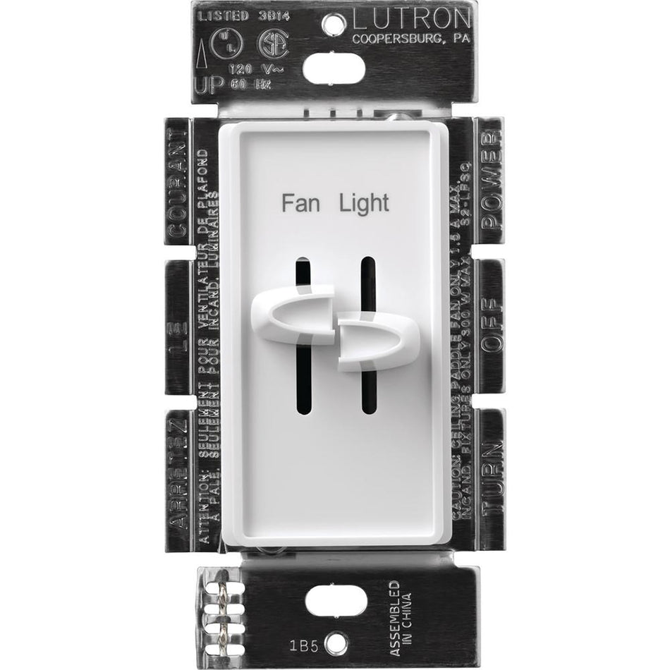 Product Marketing Image of Simply Secured SKU: S2-LFSQ-WH-CSA by Vendor Lutron Product Lutron Skylark Dual Dimmer & 3-Speed Fan Control - 300W Inc/Hal 1.5A Fan | S2-LFSQH