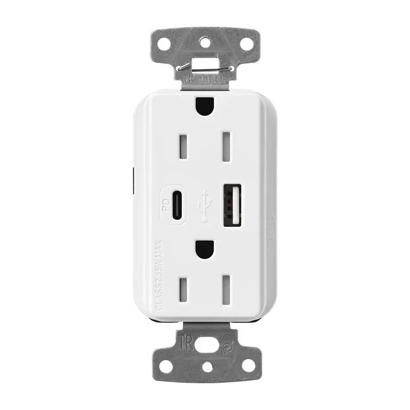 Lutron Claro 15A Tamper-Resistant Wall Outlet with Ultra-Fast 55W USB-C PD & USB-A – Gloss Finish | CAR-15-ACTR