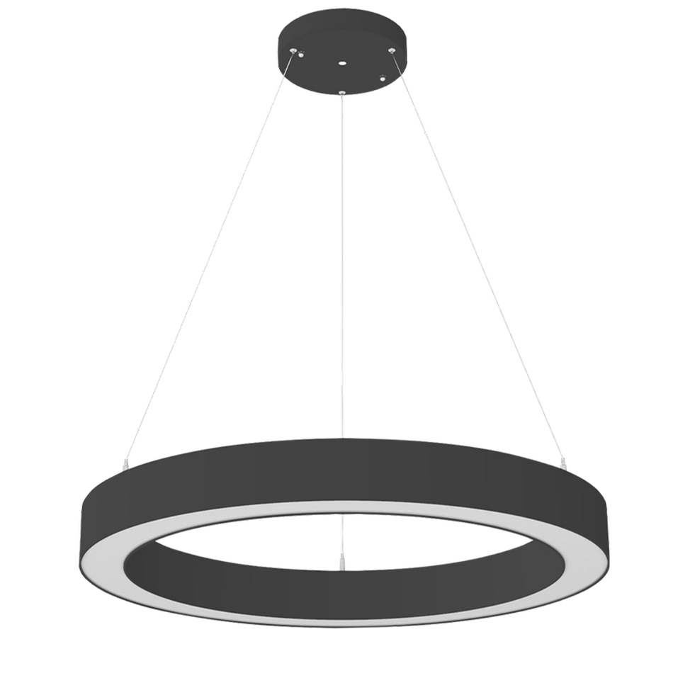 Reno Aurora - 48" Architectural Ring Fixture Selectable Wattage: 40/60/80/100W - Selectable CCT: 30/35/40/50K - Selectable Direct And Indirect Light Ratios - 120-347V - Suspension Cables And Canopy Included - DLC Pending — Color: Black