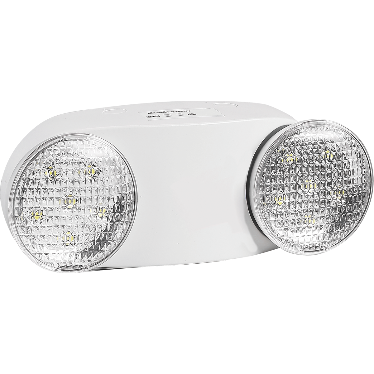 Product Display Visual of the SKU: RENO-EBU2W-2 for Marketing of theReno Injection-molded thermoplastic ABS housing | Dual Head LED Emergency Light 2 x 2W | RENO-EBU2W-2