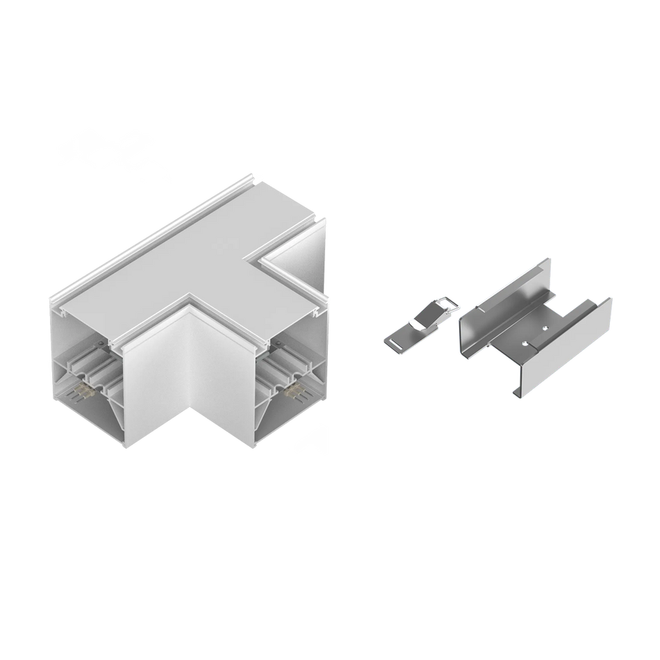 Product Display Visual of the SKU: RENO-TLSN-MCCT-T-WH-G2 for Marketing of theReno T Connector for Architectural Strip 

White Finish | RENO-TLSN-MCCT-T-WH-G2