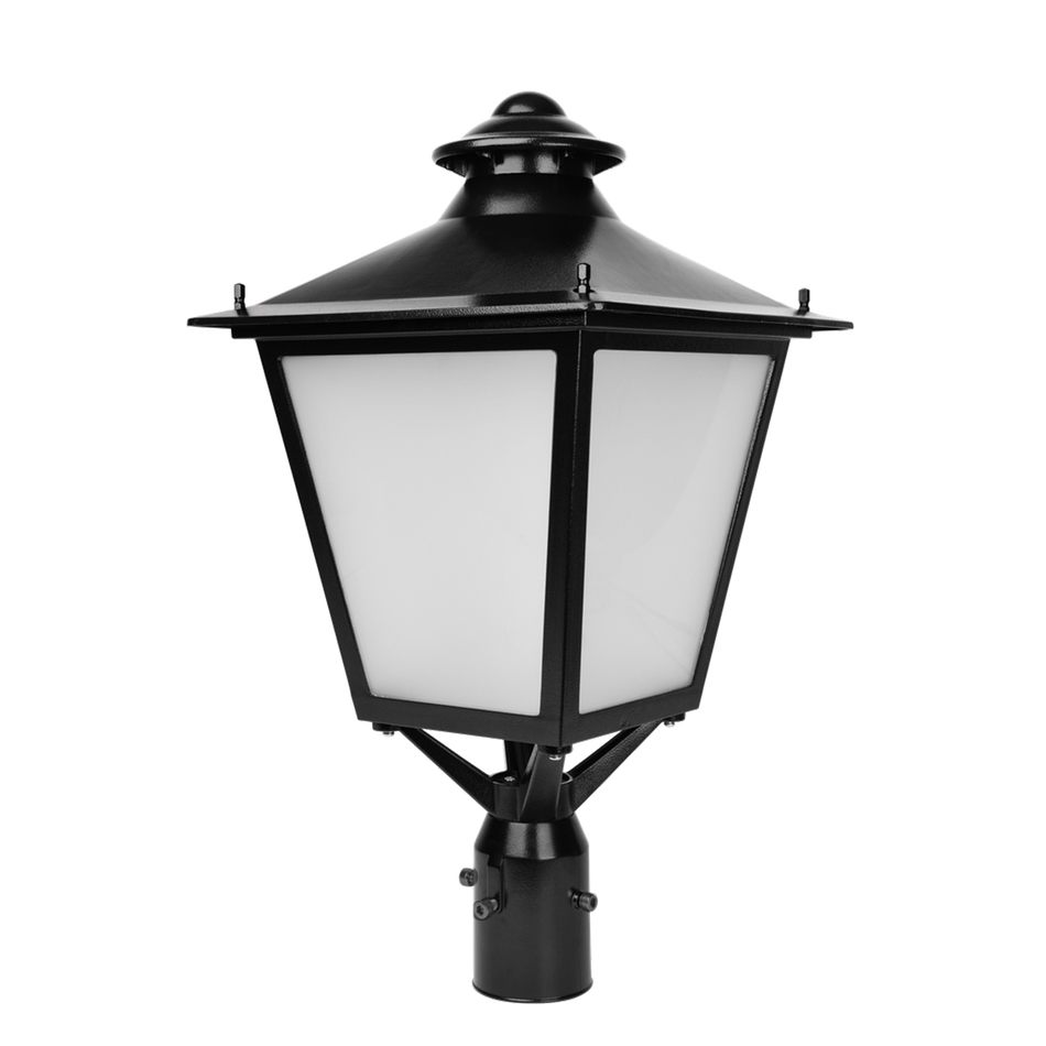 Bellevue - Lantern Post Top Fixture - Selectable Wattage 40/60/80/100W - Selectable CCT 30/40/50K - 120-347V - Black Finish
