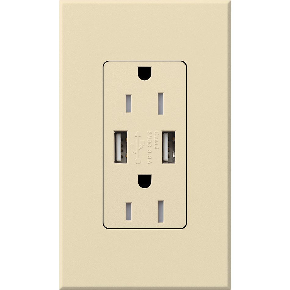 Lutron Architectural 15A Tamper-Resistant USB-A Duplex Receptacle | NTR-15-UBTR