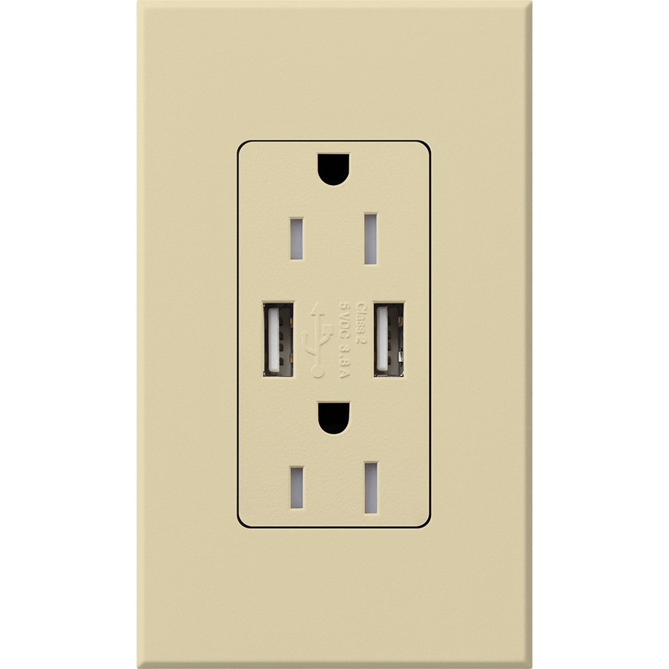 Lutron Architectural 15A Tamper-Resistant USB-A Duplex Receptacle | NTR-15-UBTR
