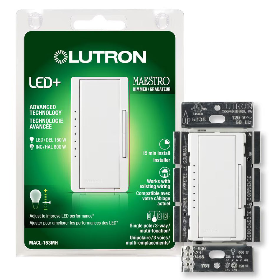 Lutron Maestro LED+ Dimmer Switch - 150W LED (Clamshell) | MACL-153MH-XX-C