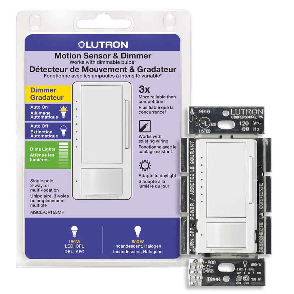 Lutron Maestro LED+ Motion Sensor Dimmer - 150W LED (Retail Pack) | MSCL-OP153MH-XXC