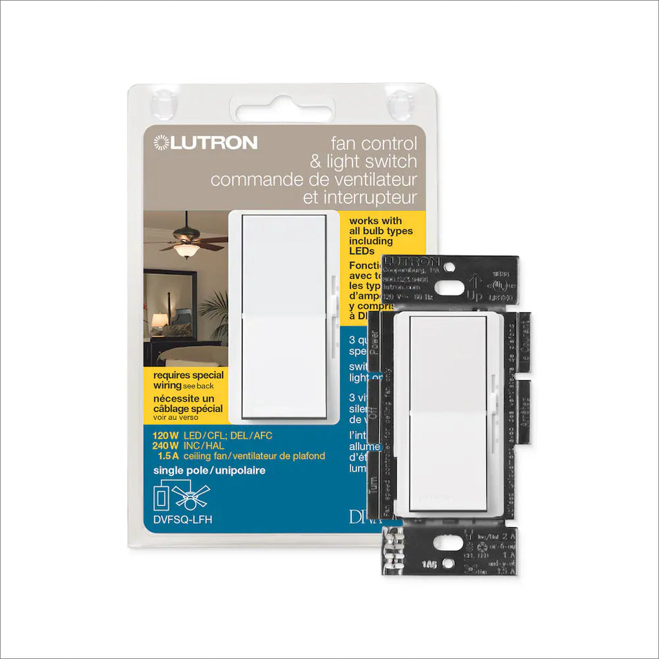 Lutron Diva 3-Speed Fan & Light Control - Wallplate Included | DVFSQ-LFH-XX-C