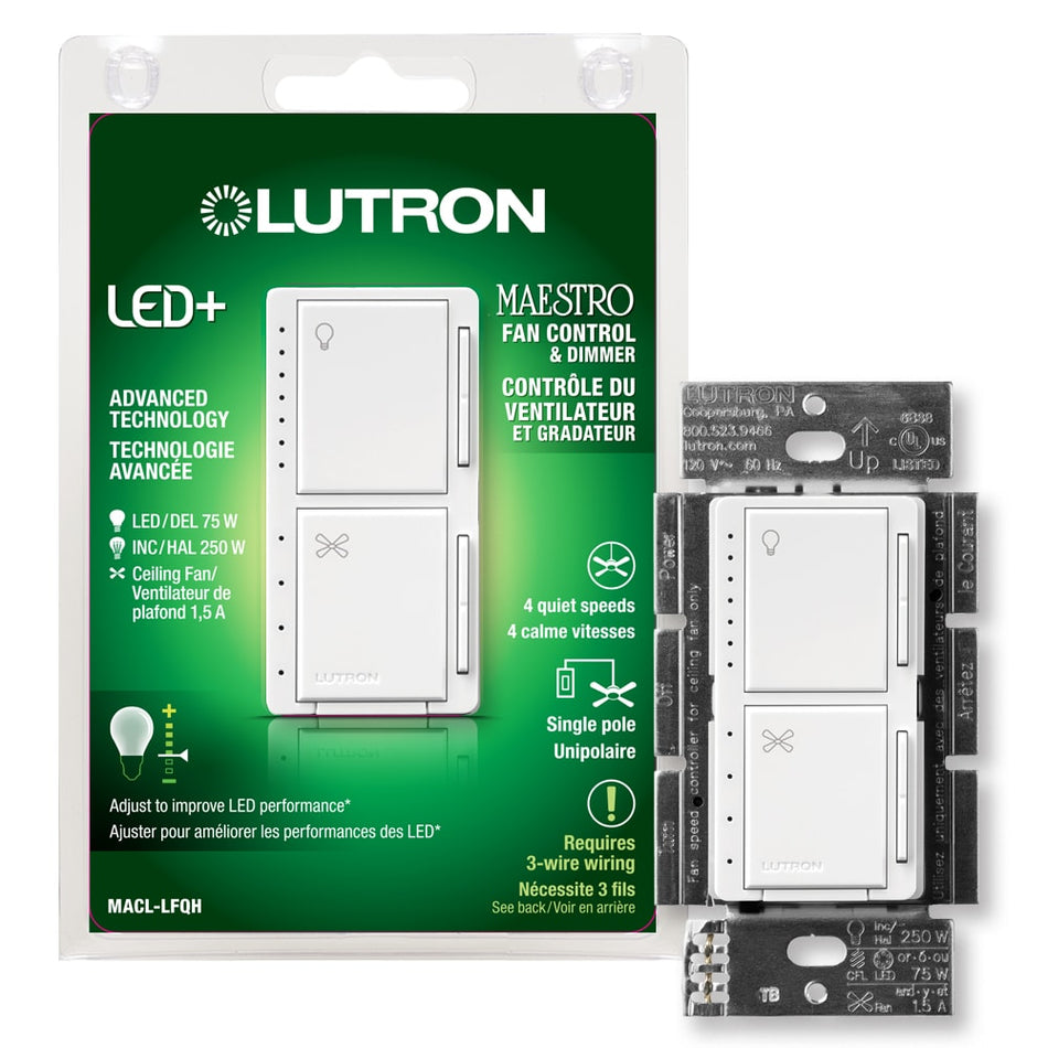Lutron Maestro Dual Control - LED+ Dimmer & 4-Speed Fan | MACL-LFQH-XX-C