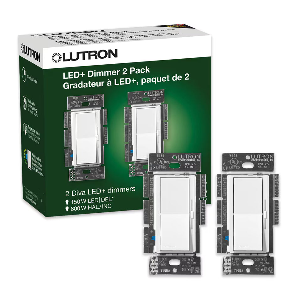 Lutron Diva LED+ Dimmer Switch - 2-Pack Value Bundle (White) | DVCL-153P-WH-2-C